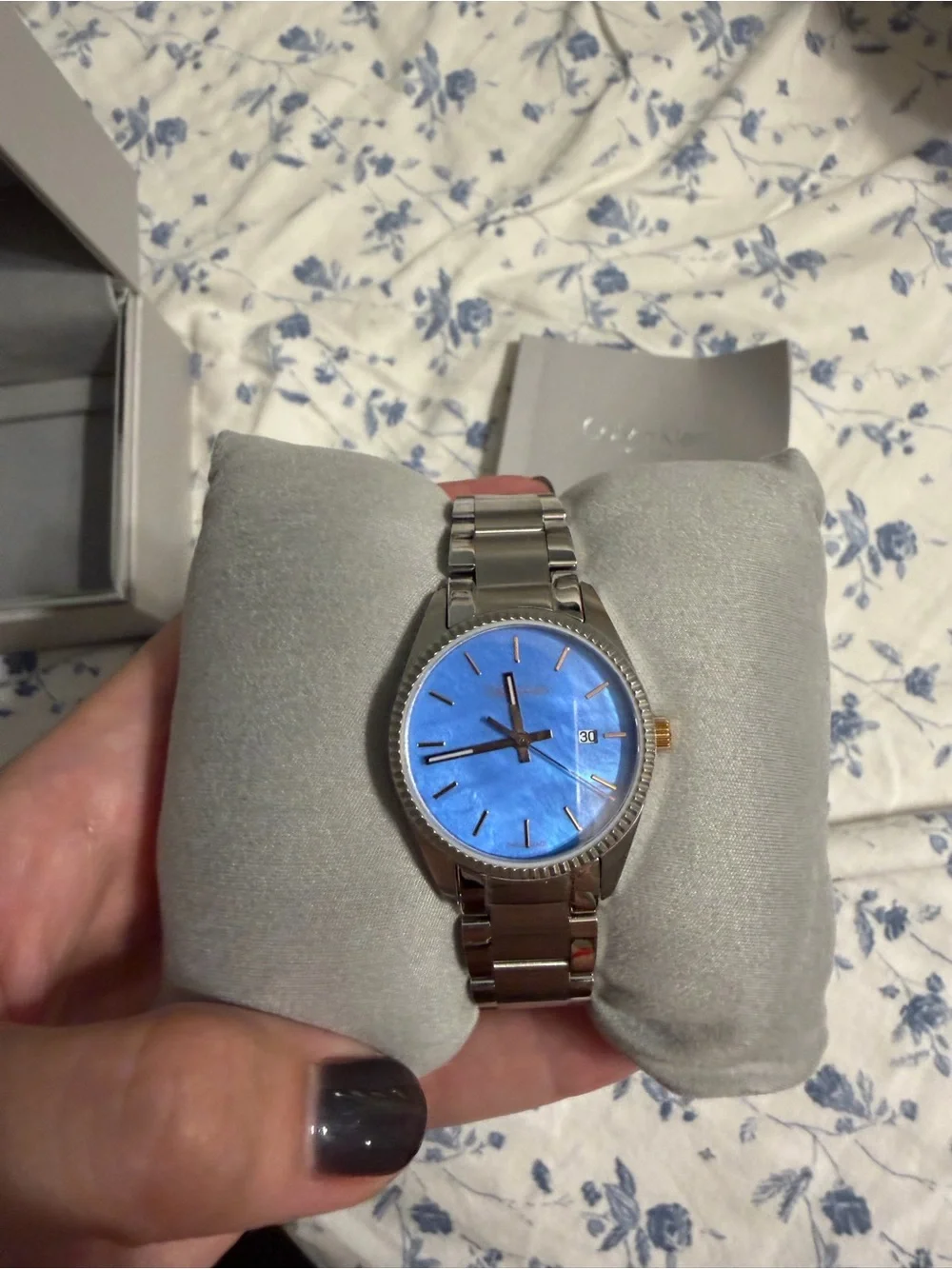 Calvin Klein Silver Stainless Steel Watch with Blue Dial